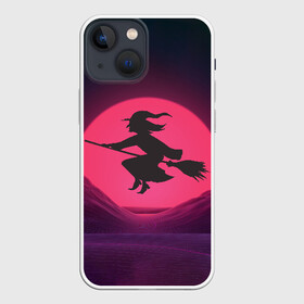 Чехол для iPhone 13 mini с принтом The Witch(Happy Halloween) в Новосибирске,  |  | halloween | halloweenparty | witch | в подарок | ведьма | ведьмочка | вечеринка | детский дизайн | детский рисунок | для подарка | закат солнца | мягкие цвета | пати | хэллоуин