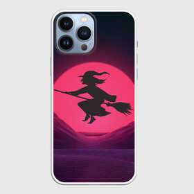 Чехол для iPhone 13 Pro Max с принтом The Witch(Happy Halloween) в Новосибирске,  |  | Тематика изображения на принте: halloween | halloweenparty | witch | в подарок | ведьма | ведьмочка | вечеринка | детский дизайн | детский рисунок | для подарка | закат солнца | мягкие цвета | пати | хэллоуин