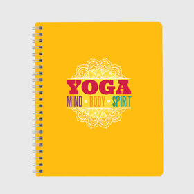 Тетрадь с принтом Йога в Новосибирске, 100% бумага | 48 листов, плотность листов — 60 г/м2, плотность картонной обложки — 250 г/м2. Листы скреплены сбоку удобной пружинной спиралью. Уголки страниц и обложки скругленные. Цвет линий — светло-серый
 | fitness | yoga | йога | медитация | фитнес