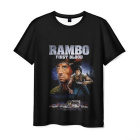 Мужская футболка 3D с принтом Rambo: First Blood в Новосибирске, 100% полиэфир | прямой крой, круглый вырез горловины, длина до линии бедер | action | army | blood | first | john | last | rambo | stallone | states | sylvester | united | usa | армия | боевик | джон | кровь | первая | последняя | рэмбо | сильвестр | сталлоне | сша