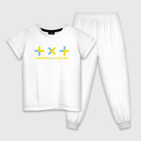 Детская пижама хлопок с принтом TOMORROW X TOGETHER в Новосибирске, 100% хлопок |  брюки и футболка прямого кроя, без карманов, на брюках мягкая резинка на поясе и по низу штанин
 | tomorrow x together | txt