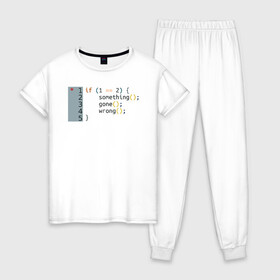Женская пижама хлопок с принтом if 1 == 2 в Новосибирске, 100% хлопок | брюки и футболка прямого кроя, без карманов, на брюках мягкая резинка на поясе и по низу штанин | it | php | айтишник | код | кодер | ошибка | програма | програмист | программа | программист | разработка | разработчик | сайт | сайты | си | си плюсплюс | си шарп | технарь | условие | явапхп | яваскрипт