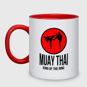 Кружка двухцветная с принтом Muay thai (двухсторонняя) в Новосибирске, керамика | объем — 330 мл, диаметр — 80 мм. Цветная ручка и кайма сверху, в некоторых цветах — вся внутренняя часть | boxer | boxing | fight | fighting | king of the ring | muay thai | боксер | король ринга | муай тай | тайский бокс