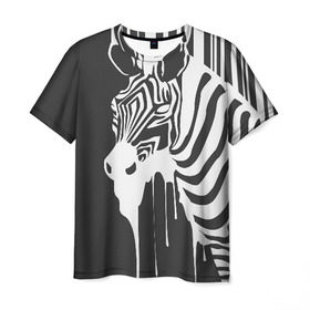 Мужская футболка 3D с принтом Зебра в Новосибирске, 100% полиэфир | прямой крой, круглый вырез горловины, длина до линии бедер | Тематика изображения на принте: animal | животные | зебра