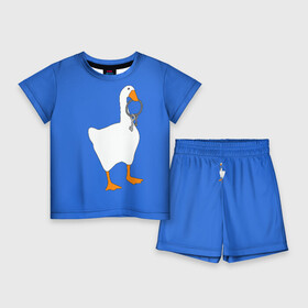 Детский костюм с шортами 3D с принтом Untitled Goose Game в Новосибирске,  |  | epic store | ugg | untitled goose game | гусь | игра без названия | игра про гуся | неназванная игра про гуся