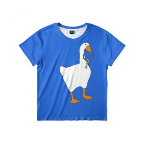 Детская футболка 3D с принтом Untitled Goose Game в Новосибирске, 100% гипоаллергенный полиэфир | прямой крой, круглый вырез горловины, длина до линии бедер, чуть спущенное плечо, ткань немного тянется | epic store | ugg | untitled goose game | гусь | игра без названия | игра про гуся | неназванная игра про гуся