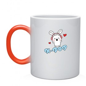 Кружка хамелеон с принтом K-Pop Cute Kawaii Bunny в Новосибирске, керамика | меняет цвет при нагревании, емкость 330 мл | bts | k pop | korean | music | pop | twice | txt | зая | заяц | корейский | корея | кролик | лапочка | милый | мимими | музыка | поп