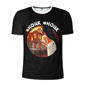 Мужская футболка 3D спортивная с принтом Honk Honk I am Goose в Новосибирске, 100% полиэстер с улучшенными характеристиками | приталенный силуэт, круглая горловина, широкие плечи, сужается к линии бедра | Тематика изображения на принте: angry goose | goose | honk | гусь | злой гусь | хонк