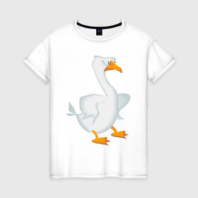 Женская футболка хлопок с принтом Гусь в Новосибирске, 100% хлопок | прямой крой, круглый вырез горловины, длина до линии бедер, слегка спущенное плечо | гусь | детский сад | злой | игра | мемы | мультфильм | приколы | птицы | ясли