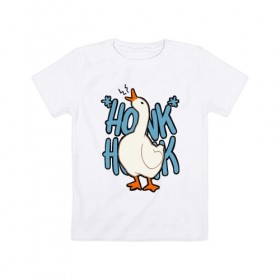Детская футболка хлопок с принтом КРЯ-КРЯ в Новосибирске, 100% хлопок | круглый вырез горловины, полуприлегающий силуэт, длина до линии бедер | meme | untitled goose game | злой гусь | мем | птица