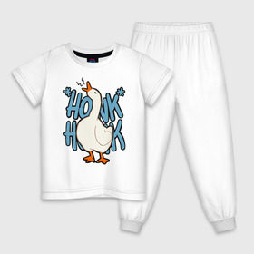 Детская пижама хлопок с принтом КРЯ-КРЯ в Новосибирске, 100% хлопок |  брюки и футболка прямого кроя, без карманов, на брюках мягкая резинка на поясе и по низу штанин
 | Тематика изображения на принте: meme | untitled goose game | злой гусь | мем | птица