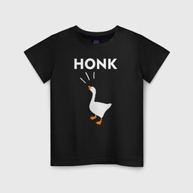 Детская футболка хлопок с принтом HONK! в Новосибирске, 100% хлопок | круглый вырез горловины, полуприлегающий силуэт, длина до линии бедер | epic store | honk | ugg | untitled goose game | гусь | игра без названия | игра про гуся | кря | кря кря | неназванная игра про гуся