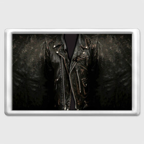 Магнит 45*70 с принтом Косуха терминатора в Новосибирске, Пластик | Размер: 78*52 мм; Размер печати: 70*45 | арнольд | доспехи | замки | застежки | касуха | клепки | кожа | кожаная | кожанка | костюм | косуха | куртец | куртка | молнии | панк | потертая | рок | старая | терминатор | тертая