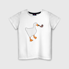 Детская футболка хлопок с принтом Untitled Goose в Новосибирске, 100% хлопок | круглый вырез горловины, полуприлегающий силуэт, длина до линии бедер | Тематика изображения на принте: evil | game | goose | mem | memes | untitled | гусь | злой | игра | мем | осторожно
