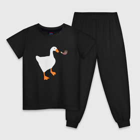 Детская пижама хлопок с принтом Untitled Goose в Новосибирске, 100% хлопок |  брюки и футболка прямого кроя, без карманов, на брюках мягкая резинка на поясе и по низу штанин
 | evil | game | goose | mem | memes | untitled | гусь | злой | игра | мем | осторожно
