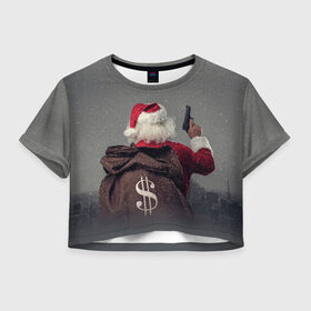 Женская футболка Crop-top 3D с принтом Very Bad Santa в Новосибирске, 100% полиэстер | круглая горловина, длина футболки до линии талии, рукава с отворотами | 