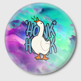 Значок с принтом HONK HONK в Новосибирске,  металл | круглая форма, металлическая застежка в виде булавки | meme | untitled goose game | злой гусь | мем | птица