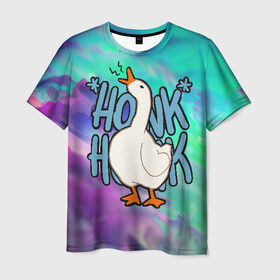 Мужская футболка 3D с принтом HONK HONK в Новосибирске, 100% полиэфир | прямой крой, круглый вырез горловины, длина до линии бедер | meme | untitled goose game | злой гусь | мем | птица