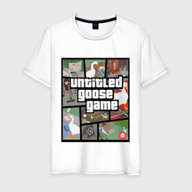 Мужская футболка хлопок с принтом untitled goose + GTA в Новосибирске, 100% хлопок | прямой крой, круглый вырез горловины, длина до линии бедер, слегка спущенное плечо. | game | goose | gta | untitled | videogame | видеоигры | гта | гусь | игры | мем