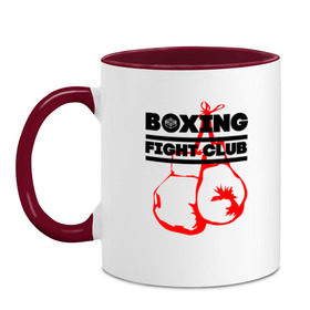 Кружка двухцветная с принтом Boxing Fight club в Новосибирске, керамика | объем — 330 мл, диаметр — 80 мм. Цветная ручка и кайма сверху, в некоторых цветах — вся внутренняя часть | boxer | boxing | boxing gloves | fight club | бойцовский клуб | бокс | боксер | боксерские перчатки