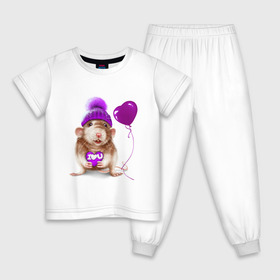 Детская пижама хлопок с принтом Крыска с шариком в Новосибирске, 100% хлопок |  брюки и футболка прямого кроя, без карманов, на брюках мягкая резинка на поясе и по низу штанин
 | heart | lovely | крыса | крыска | любовь | мими | романтика | сердечки | сердце | шарик