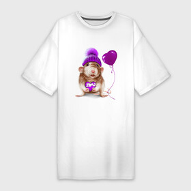 Платье-футболка хлопок с принтом Крыска с шариком в Новосибирске,  |  | heart | lovely | крыса | крыска | любовь | мими | романтика | сердечки | сердце | шарик