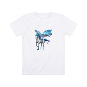 Детская футболка хлопок с принтом Пегас в Новосибирске, 100% хлопок | круглый вырез горловины, полуприлегающий силуэт, длина до линии бедер | крылья | лошадь | пегас | рисунок | существо