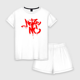 Женская пижама с шортиками хлопок с принтом NOIZE MC в Новосибирске, 100% хлопок | футболка прямого кроя, шорты свободные с широкой мягкой резинкой | noize mc | нойз мс
