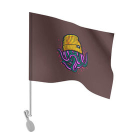 Флаг для автомобиля с принтом Octopus(Lil Peep, GBC) в Новосибирске, 100% полиэстер | Размер: 30*21 см | gbc | lil | peep | rap | rock | бордовый | желтый | зеленый | исполнитель | картинка | надпись на спине | осьминог | редактируемый дизайн | рок | рэп | рэпер | сочный цвет | фиолетовый