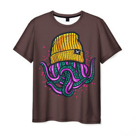 Мужская футболка 3D с принтом Octopus(Lil Peep, GBC) в Новосибирске, 100% полиэфир | прямой крой, круглый вырез горловины, длина до линии бедер | gbc | lil | peep | rap | rock | бордовый | желтый | зеленый | исполнитель | картинка | надпись на спине | осьминог | редактируемый дизайн | рок | рэп | рэпер | сочный цвет | фиолетовый