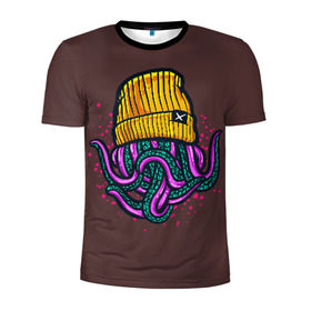 Мужская футболка 3D спортивная с принтом Octopus(Lil Peep, GBC) в Новосибирске, 100% полиэстер с улучшенными характеристиками | приталенный силуэт, круглая горловина, широкие плечи, сужается к линии бедра | Тематика изображения на принте: gbc | lil | peep | rap | rock | бордовый | желтый | зеленый | исполнитель | картинка | надпись на спине | осьминог | редактируемый дизайн | рок | рэп | рэпер | сочный цвет | фиолетовый
