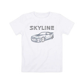 Детская футболка хлопок с принтом Nissan Skyline GTR R34 в Новосибирске, 100% хлопок | круглый вырез горловины, полуприлегающий силуэт, длина до линии бедер | bnr | drag | drift | godzila | gtr | gtr r34 | jdm | nisan | nismo | nissan gtr | nur spec | r34 | r34 gtr | rb26 | sky | sky gtr | skyline | skyline34 | авто | гонки | ждм | нисан | ниссан | скайлайн