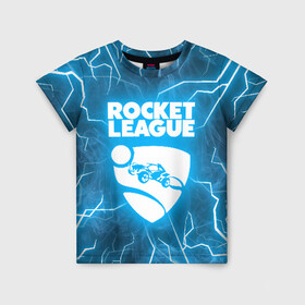 Детская футболка 3D с принтом ROCKET LEAGUE в Новосибирске, 100% гипоаллергенный полиэфир | прямой крой, круглый вырез горловины, длина до линии бедер, чуть спущенное плечо, ткань немного тянется | racing. | rocket league | rocket league garage | rocket trade | гонки | рокет лига