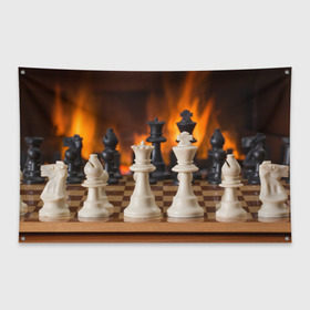 Флаг-баннер с принтом Шахматы в Новосибирске, 100% полиэстер | размер 67 х 109 см, плотность ткани — 95 г/м2; по краям флага есть четыре люверса для крепления | дамка | доска | игра | игры | камин | конь | король | огне | огнём | огненное | огонь | пешка | пламя | слон | ферзь | фигурки | фигуры | шахматная | шахматы