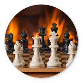 Коврик для мышки круглый с принтом Шахматы в Новосибирске, резина и полиэстер | круглая форма, изображение наносится на всю лицевую часть | дамка | доска | игра | игры | камин | конь | король | огне | огнём | огненное | огонь | пешка | пламя | слон | ферзь | фигурки | фигуры | шахматная | шахматы