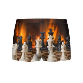 Мужские трусы 3D с принтом Шахматы в Новосибирске, 50% хлопок, 50% полиэстер | классическая посадка, на поясе мягкая тканевая резинка | дамка | доска | игра | игры | камин | конь | король | огне | огнём | огненное | огонь | пешка | пламя | слон | ферзь | фигурки | фигуры | шахматная | шахматы
