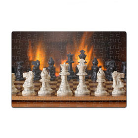 Пазл магнитный 126 элементов с принтом Шахматы в Новосибирске, полимерный материал с магнитным слоем | 126 деталей, размер изделия —  180*270 мм | дамка | доска | игра | игры | камин | конь | король | огне | огнём | огненное | огонь | пешка | пламя | слон | ферзь | фигурки | фигуры | шахматная | шахматы
