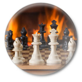 Значок с принтом Шахматы в Новосибирске,  металл | круглая форма, металлическая застежка в виде булавки | дамка | доска | игра | игры | камин | конь | король | огне | огнём | огненное | огонь | пешка | пламя | слон | ферзь | фигурки | фигуры | шахматная | шахматы
