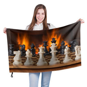 Флаг 3D с принтом Шахматы в Новосибирске, 100% полиэстер | плотность ткани — 95 г/м2, размер — 67 х 109 см. Принт наносится с одной стороны | Тематика изображения на принте: дамка | доска | игра | игры | камин | конь | король | огне | огнём | огненное | огонь | пешка | пламя | слон | ферзь | фигурки | фигуры | шахматная | шахматы