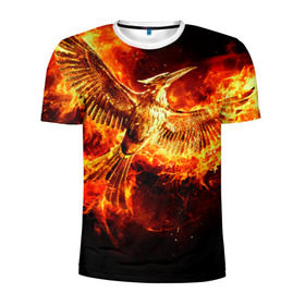 Мужская футболка 3D спортивная с принтом Феникс в огне в Новосибирске, 100% полиэстер с улучшенными характеристиками | приталенный силуэт, круглая горловина, широкие плечи, сужается к линии бедра | fire | flame | phoenix | крылья | огонь | перья | пламя | птица | феникс