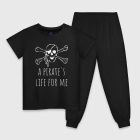 Детская пижама хлопок с принтом A pirates life for me в Новосибирске, 100% хлопок |  брюки и футболка прямого кроя, без карманов, на брюках мягкая резинка на поясе и по низу штанин
 | a pirates life for me | jolly roger | pirate | skull | веселый роджер | пират | пиратская жизнь | пираты | череп | череп и кости