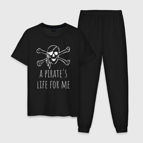 Мужская пижама хлопок с принтом A pirates life for me в Новосибирске, 100% хлопок | брюки и футболка прямого кроя, без карманов, на брюках мягкая резинка на поясе и по низу штанин
 | Тематика изображения на принте: a pirates life for me | jolly roger | pirate | skull | веселый роджер | пират | пиратская жизнь | пираты | череп | череп и кости