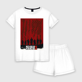 Женская пижама с шортиками хлопок с принтом Red Dead Redemption 2 в Новосибирске, 100% хлопок | футболка прямого кроя, шорты свободные с широкой мягкой резинкой | game | rdr | rdr2 | red dead redemption 2 | игры