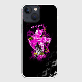 Чехол для iPhone 13 mini с принтом KILLER QUEEN розовый на черной полосе в Новосибирске,  |  | adventure | jojo | jojo s bizarre | jojo’s bizarre adventure | killer queen | аниме | джоджо | манга | невероятные приключения джоджо