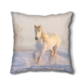 Подушка 3D с принтом Белая лошадь на снегу в Новосибирске, наволочка – 100% полиэстер, наполнитель – холлофайбер (легкий наполнитель, не вызывает аллергию). | состоит из подушки и наволочки. Наволочка на молнии, легко снимается для стирки | Тематика изображения на принте: белая | белый | декабрь | животное | животные | звери | зверь | зима | зимний | зимой | кони | конь | копытные | копытный | лошади | лошадь | снег | снега | снегу | снежный | февраль | январь