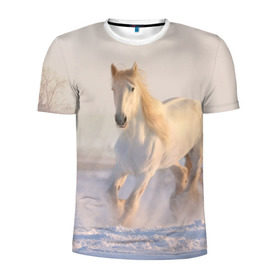 Мужская футболка 3D спортивная с принтом Белая лошадь на снегу в Новосибирске, 100% полиэстер с улучшенными характеристиками | приталенный силуэт, круглая горловина, широкие плечи, сужается к линии бедра | Тематика изображения на принте: белая | белый | декабрь | животное | животные | звери | зверь | зима | зимний | зимой | кони | конь | копытные | копытный | лошади | лошадь | снег | снега | снегу | снежный | февраль | январь
