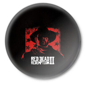 Значок с принтом Red Dead Redemption в Новосибирске,  металл | круглая форма, металлическая застежка в виде булавки | dead | gamer | john | marston | rdr | red | redemption | rockstar | shooter | western | вестерн | джон | марстон | шутер