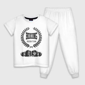 Детская пижама хлопок с принтом Boxing Russia Team в Новосибирске, 100% хлопок |  брюки и футболка прямого кроя, без карманов, на брюках мягкая резинка на поясе и по низу штанин
 | boxer | boxing | russia team | бокс | боксер | тайский бокс