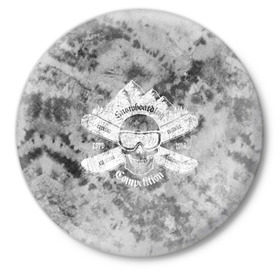 Значок с принтом tie-dye snowboarding в Новосибирске,  металл | круглая форма, металлическая застежка в виде булавки | Тематика изображения на принте: горы | зима | природа | снег | сноуборд | спорт