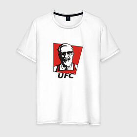 Мужская футболка хлопок с принтом UFC (Конор) в Новосибирске, 100% хлопок | прямой крой, круглый вырез горловины, длина до линии бедер, слегка спущенное плечо. | Тематика изображения на принте: kfc | ufc | боец | конор макгрегор